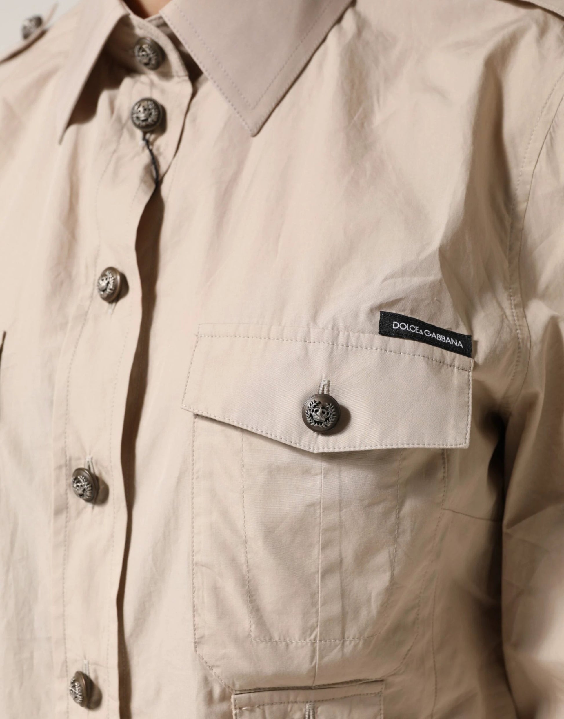 Dolce & Gabbana Beige Collared Long Sleeve Cotton Shirt Top by Dolce & Gabbana