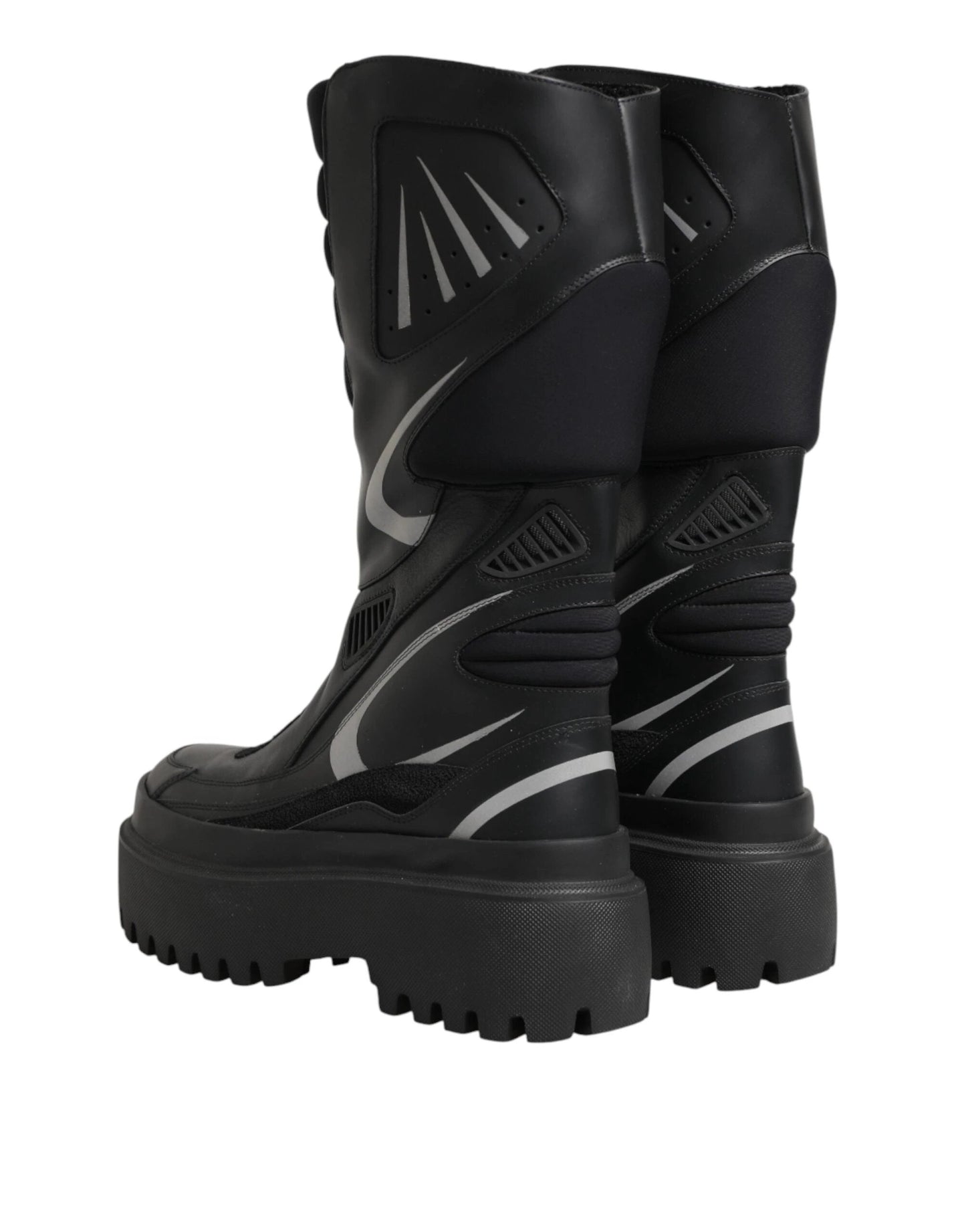 Dolce & Gabbana Black Leather Mid Calf Biker Boots Shoes by Dolce & Gabbana