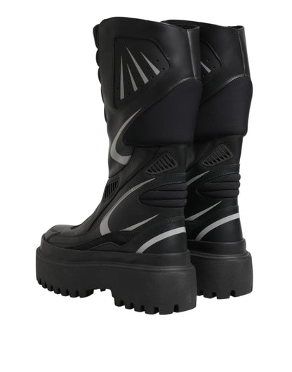 Dolce & Gabbana Black Leather Mid Calf Biker Boots Shoes by Dolce & Gabbana