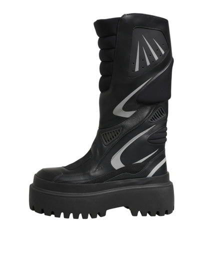 Dolce & Gabbana Black Leather Mid Calf Biker Boots Shoes by Dolce & Gabbana