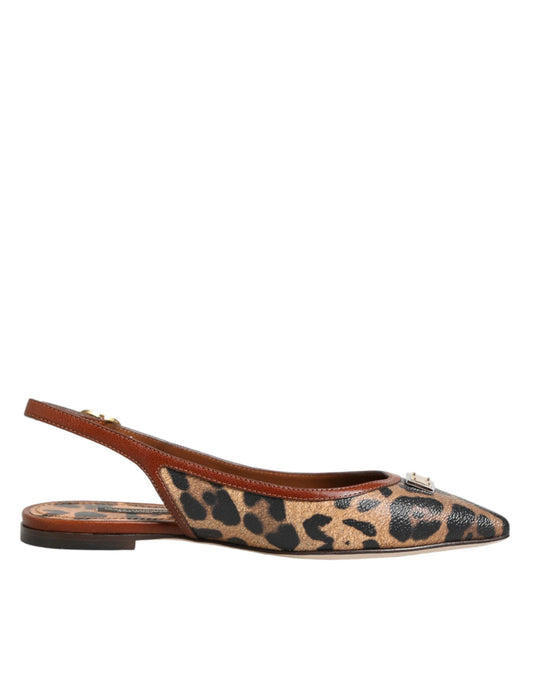 Dolce & Gabbana Brown Leopard Slingback Flats Sandals Shoes by Dolce & Gabbana