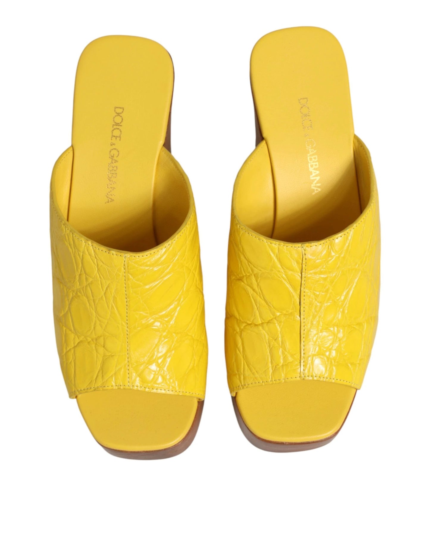 Dolce & Gabbana Yellow Leather Wood Mule Wedge Slides Shoes by Dolce & Gabbana