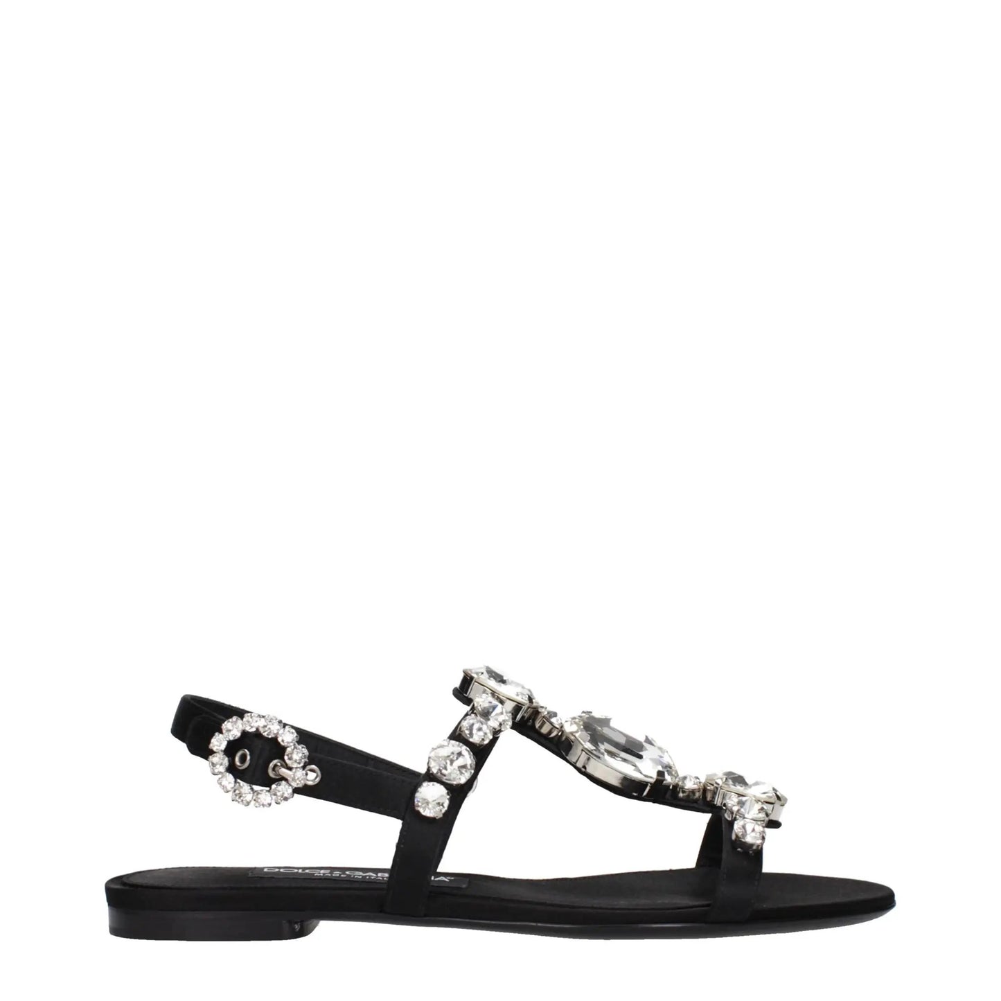 Dolce & Gabbana Black Satin Flat Sandals by Dolce & Gabbana