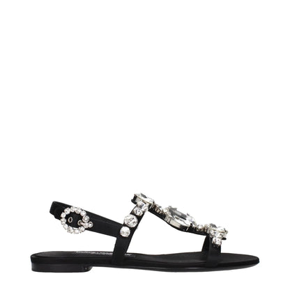 Dolce & Gabbana Black Satin Flat Sandals by Dolce & Gabbana