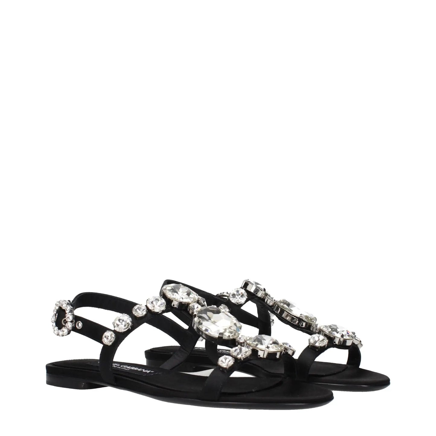 Dolce & Gabbana Black Satin Flat Sandals by Dolce & Gabbana
