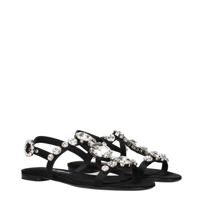 Dolce & Gabbana Black Satin Flat Sandals by Dolce & Gabbana