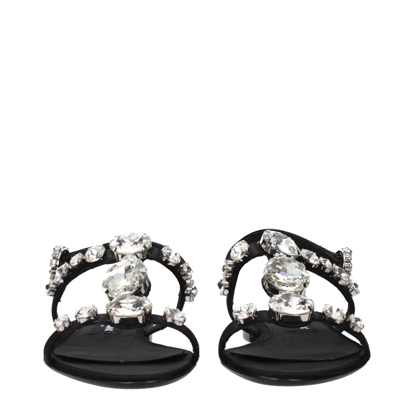 Dolce & Gabbana Black Satin Flat Sandals by Dolce & Gabbana