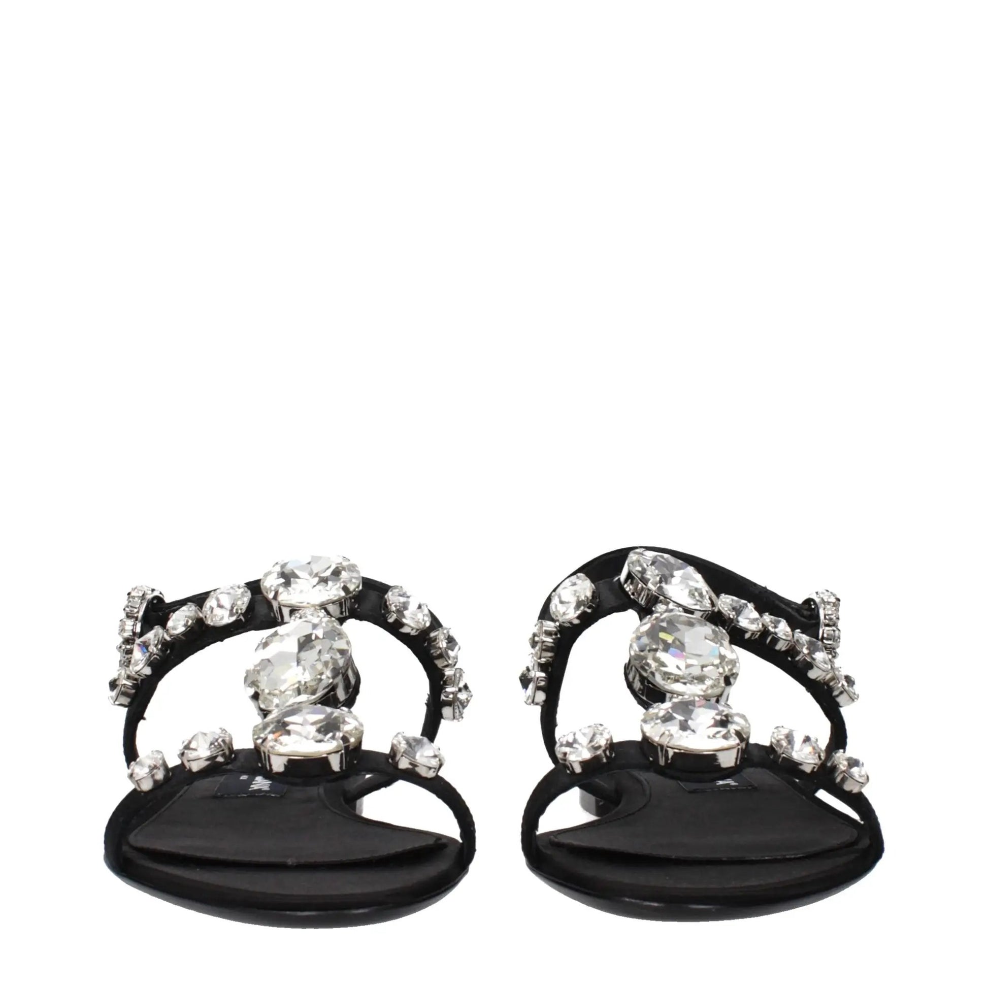 Dolce & Gabbana Black Satin Flat Sandals by Dolce & Gabbana