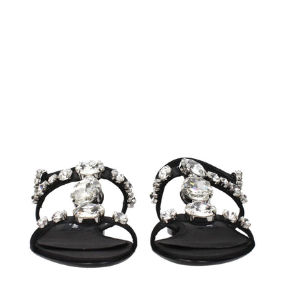 Dolce & Gabbana Black Satin Flat Sandals by Dolce & Gabbana