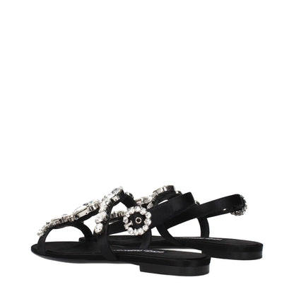 Dolce & Gabbana Black Satin Flat Sandals by Dolce & Gabbana