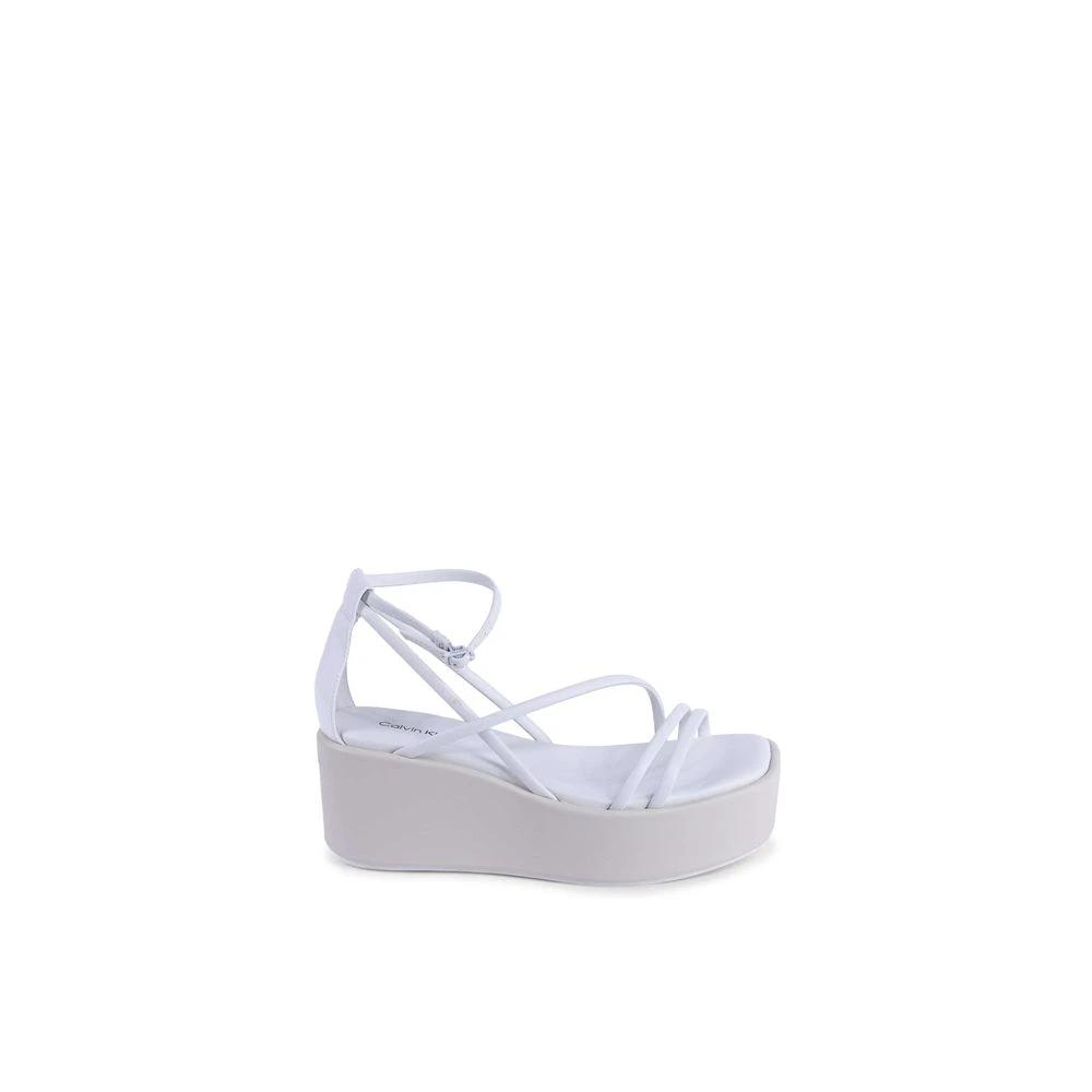 Calvin Klein White Leather Platform Sandals by Calvin Klein