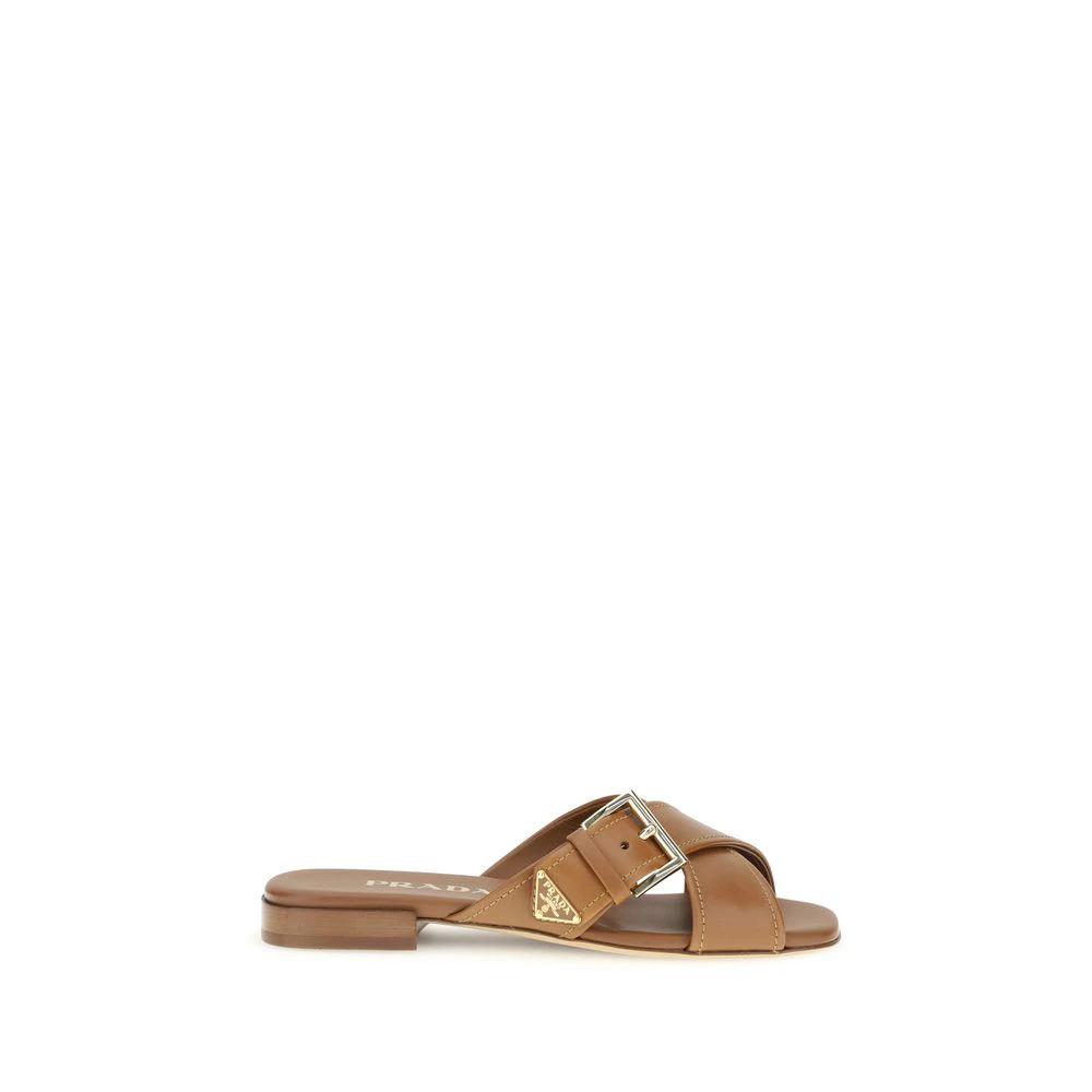 Prada Brown Calf Leather Bos Taurus Flat Sandals by Prada