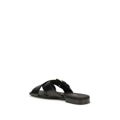 Prada Black Calf Leather Bos Taurus Flat Sandals by Prada