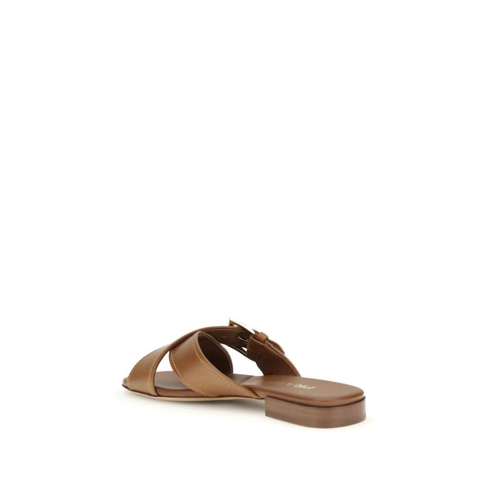 Prada Brown Calf Leather Bos Taurus Flat Sandals by Prada
