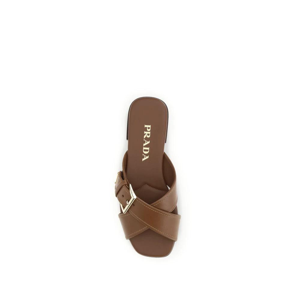 Prada Brown Calf Leather Bos Taurus Flat Sandals by Prada