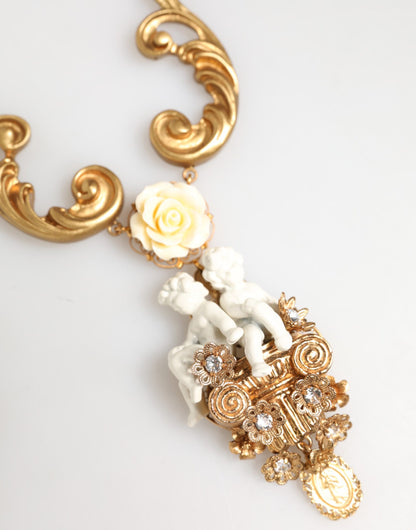Dolce & Gabbana Gold Ceramic Crystal Cherub Baroque Pendant Necklace
