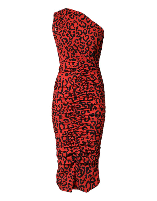 Dolce & Gabbana Red Leopard Print Nylon Sheath Midi Dress by Dolce & Gabbana