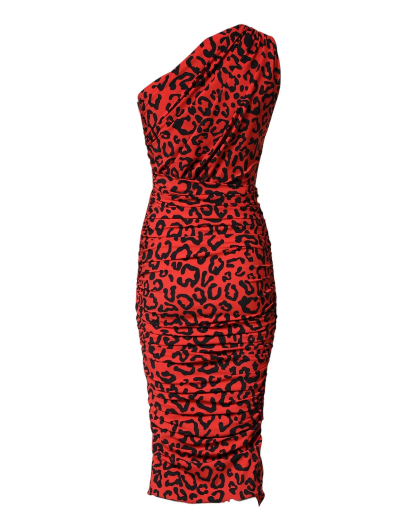 Dolce & Gabbana Red Leopard Print Nylon Sheath Midi Dress by Dolce & Gabbana