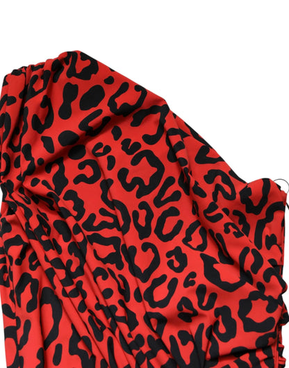Dolce & Gabbana Red Leopard Print Nylon Sheath Midi Dress by Dolce & Gabbana