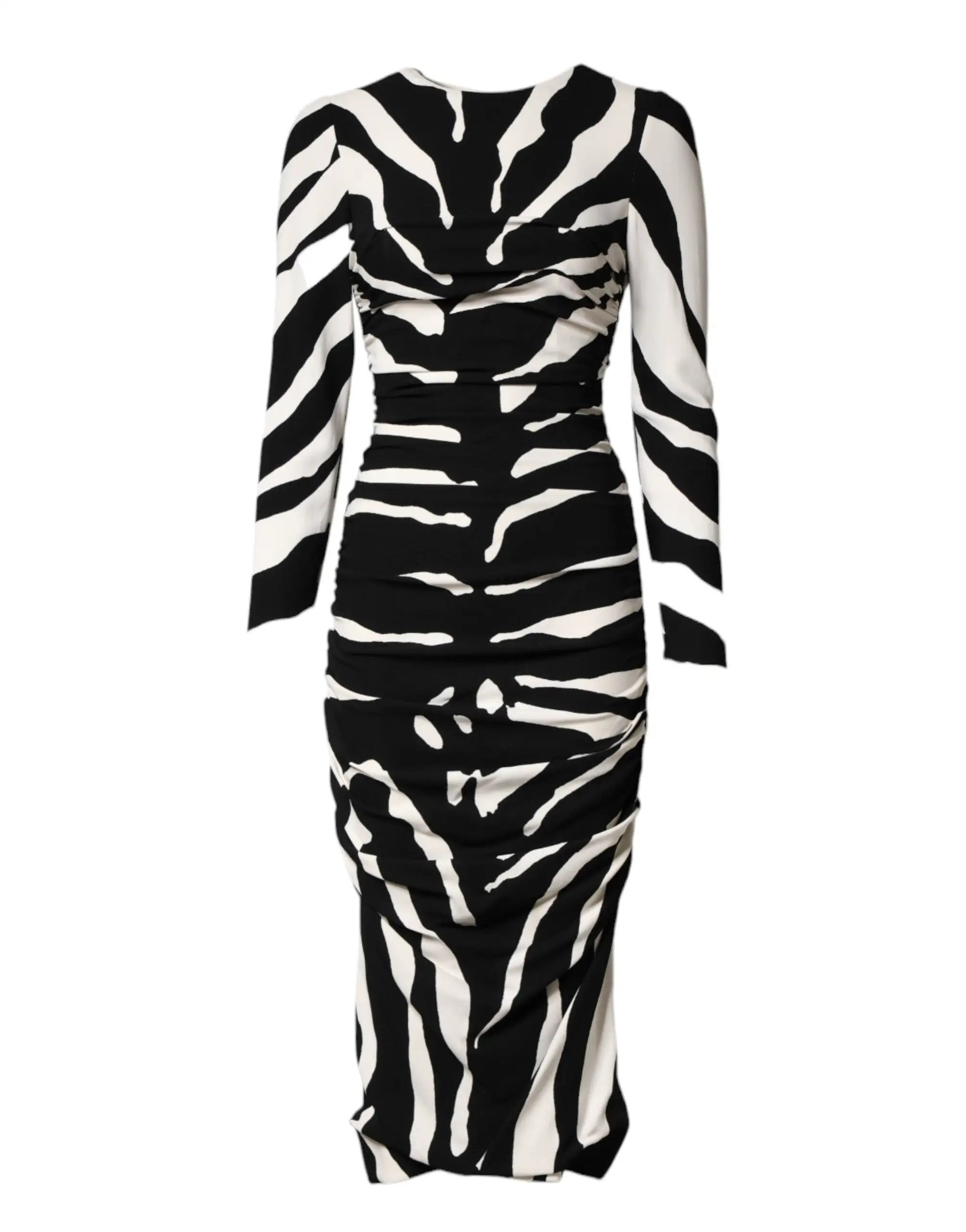Dolce & Gabbana Black White Zebra Viscose Sheath Midi Dress by Dolce & Gabbana