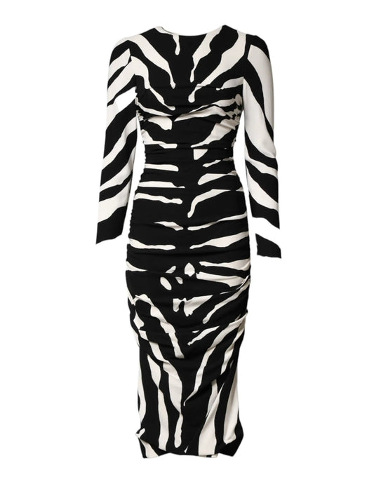 Dolce & Gabbana Black White Zebra Viscose Sheath Midi Dress by Dolce & Gabbana