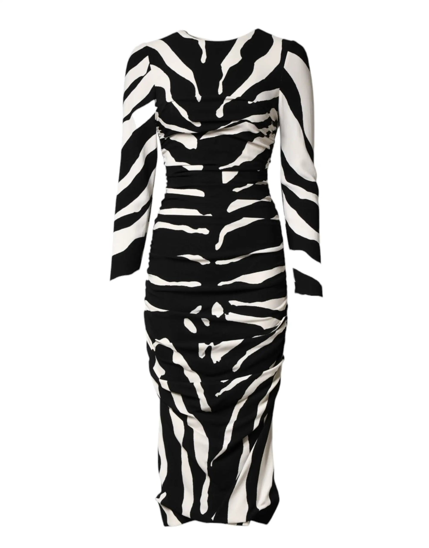 Dolce & Gabbana Black White Zebra Viscose Sheath Midi Dress by Dolce & Gabbana