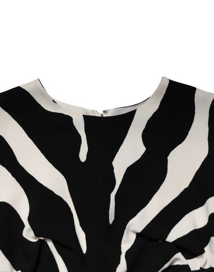 Dolce & Gabbana Black White Zebra Viscose Sheath Midi Dress by Dolce & Gabbana