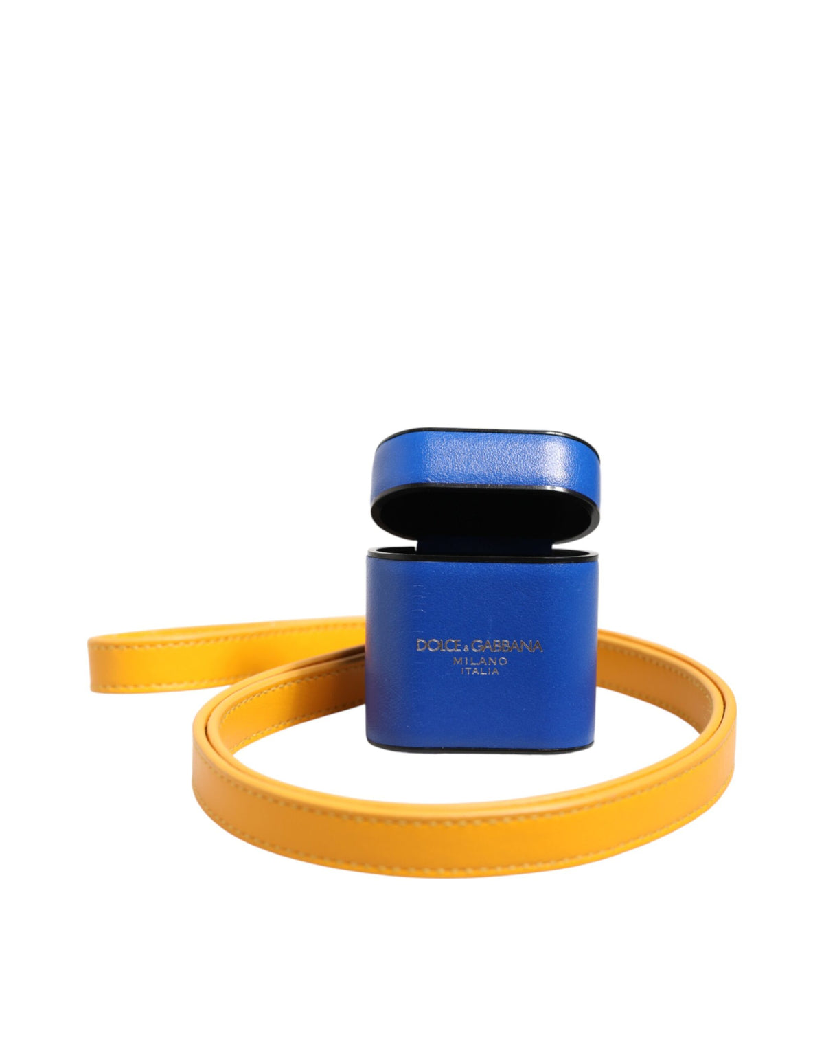 Étui AirPods Dolce & Gabbana homme à dragonne en cuir de veau bleu et jaune – SMY11344