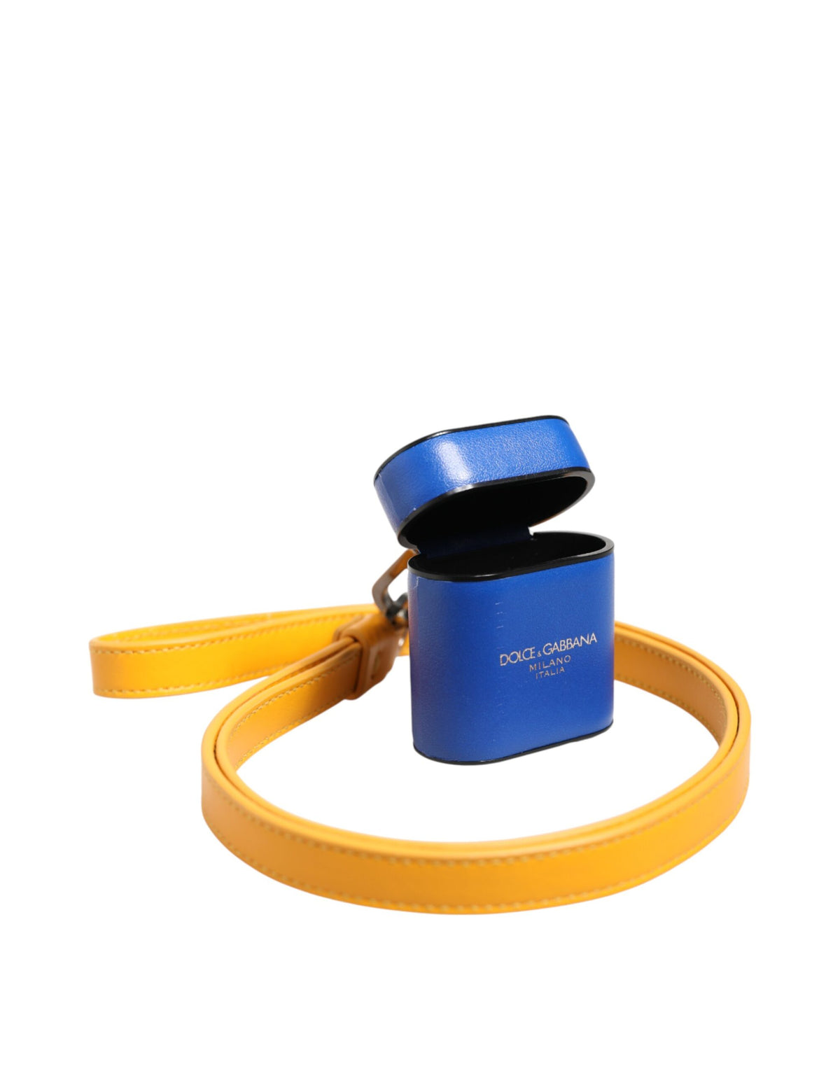 Étui AirPods Dolce & Gabbana homme à dragonne en cuir de veau bleu et jaune – SMY11344
