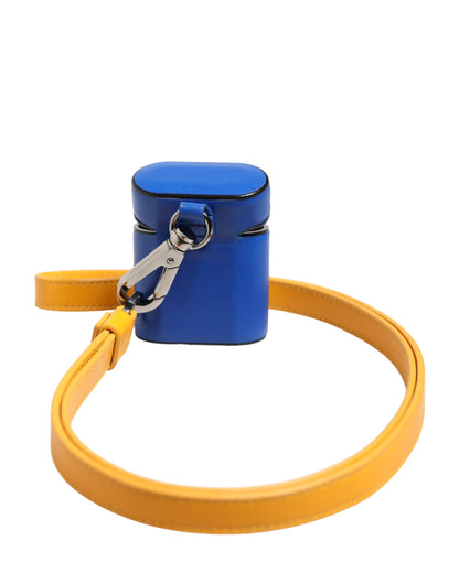 Étui AirPods Dolce & Gabbana homme à dragonne en cuir de veau bleu et jaune – SMY11344