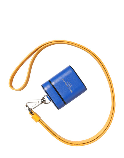 Étui AirPods Dolce & Gabbana homme à dragonne en cuir de veau bleu et jaune – SMY11344