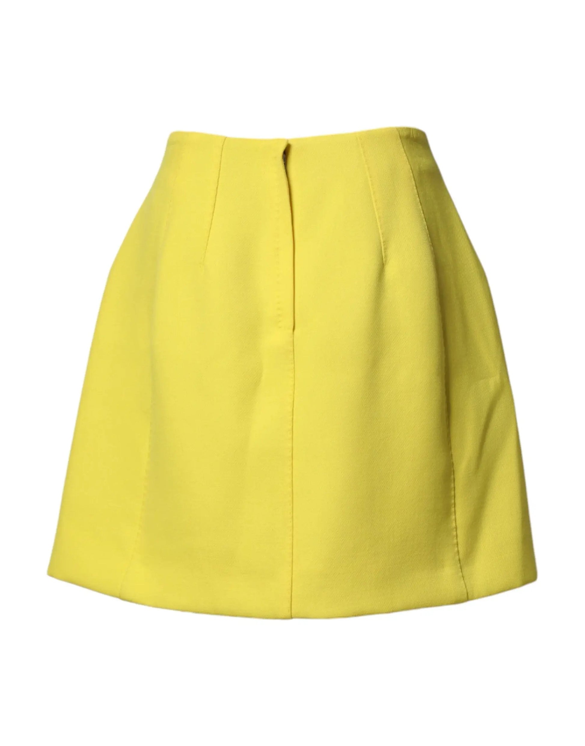 Dolce & Gabbana Yellow Wool Buttoned High Waist Mini Skirt by Dolce & Gabbana