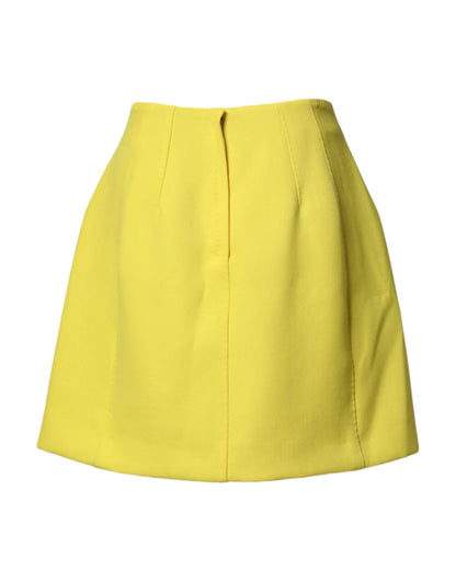 Dolce & Gabbana Yellow Wool Buttoned High Waist Mini Skirt by Dolce & Gabbana