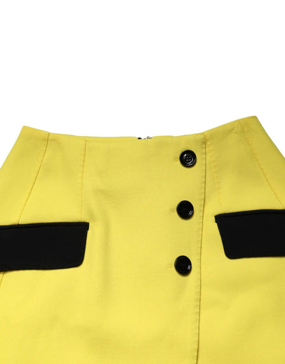 Dolce & Gabbana Yellow Wool Buttoned High Waist Mini Skirt by Dolce & Gabbana