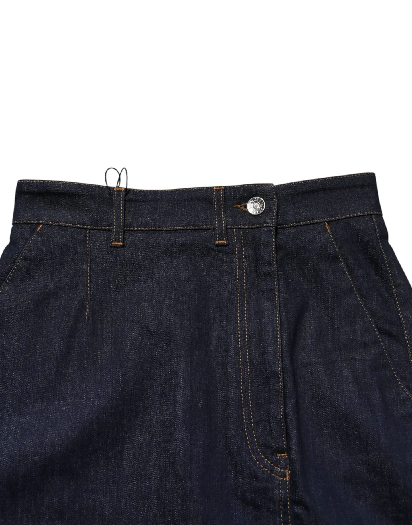Dolce & Gabbana Dark Blue Cotton A-line Denim Midi Skirt by Dolce & Gabbana