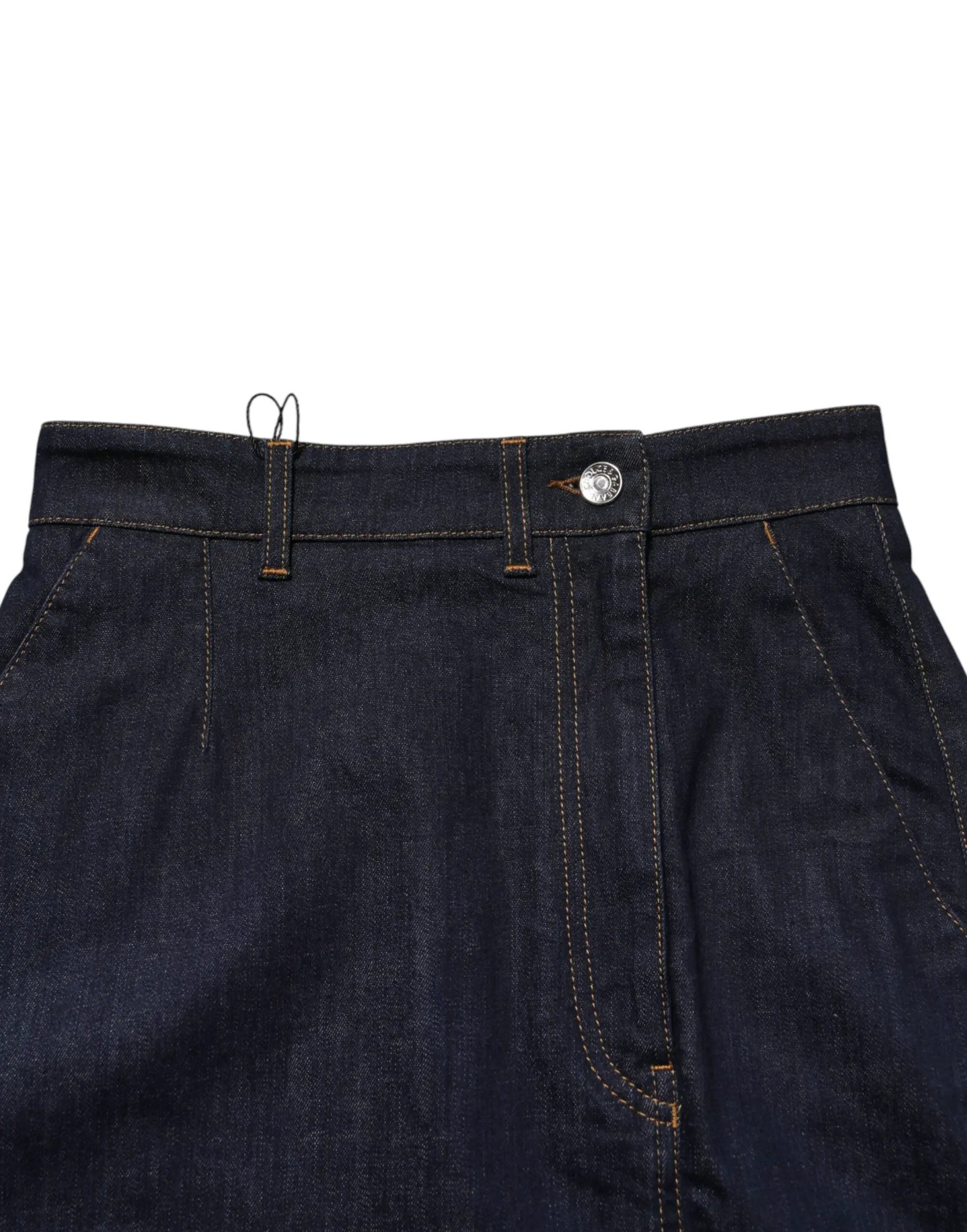 Dolce & Gabbana Dark Blue Cotton A-line Denim Midi Skirt by Dolce & Gabbana