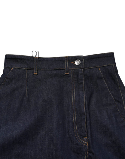 Dolce & Gabbana Dark Blue Cotton A-line Denim Midi Skirt by Dolce & Gabbana