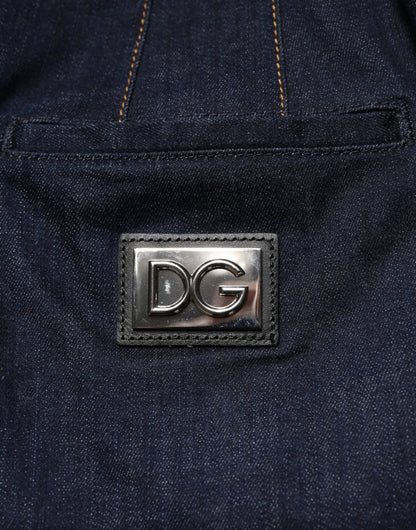 Dolce & Gabbana Dark Blue Cotton A-line Denim Midi Skirt by Dolce & Gabbana