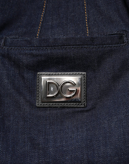 Dolce & Gabbana Dark Blue Cotton A-line Denim Midi Skirt