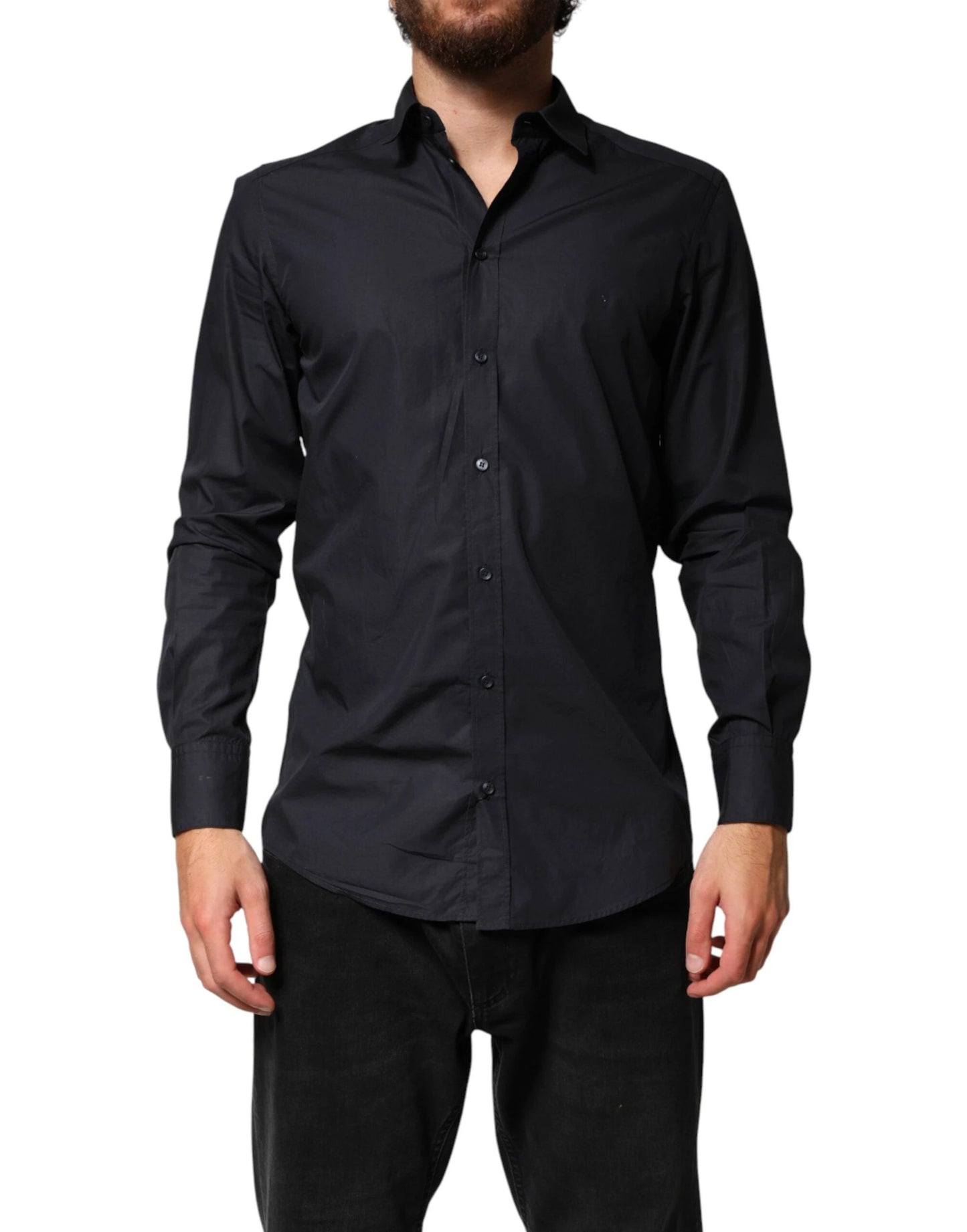 Dolce & Gabbana Black Cotton Long Sleeves Dress Formal Shirt by Dolce & Gabbana