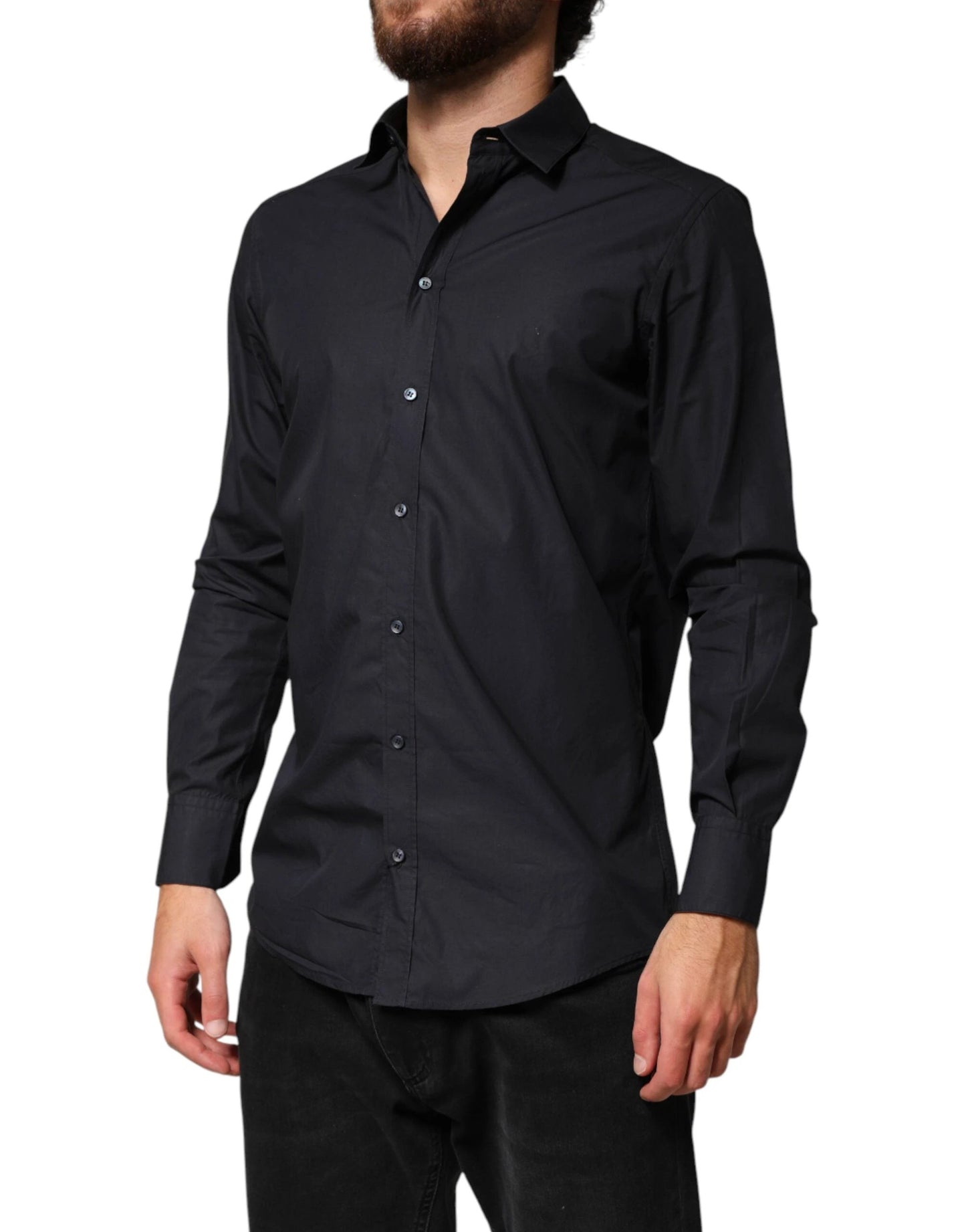 Dolce & Gabbana Black Cotton Long Sleeves Dress Formal Shirt by Dolce & Gabbana