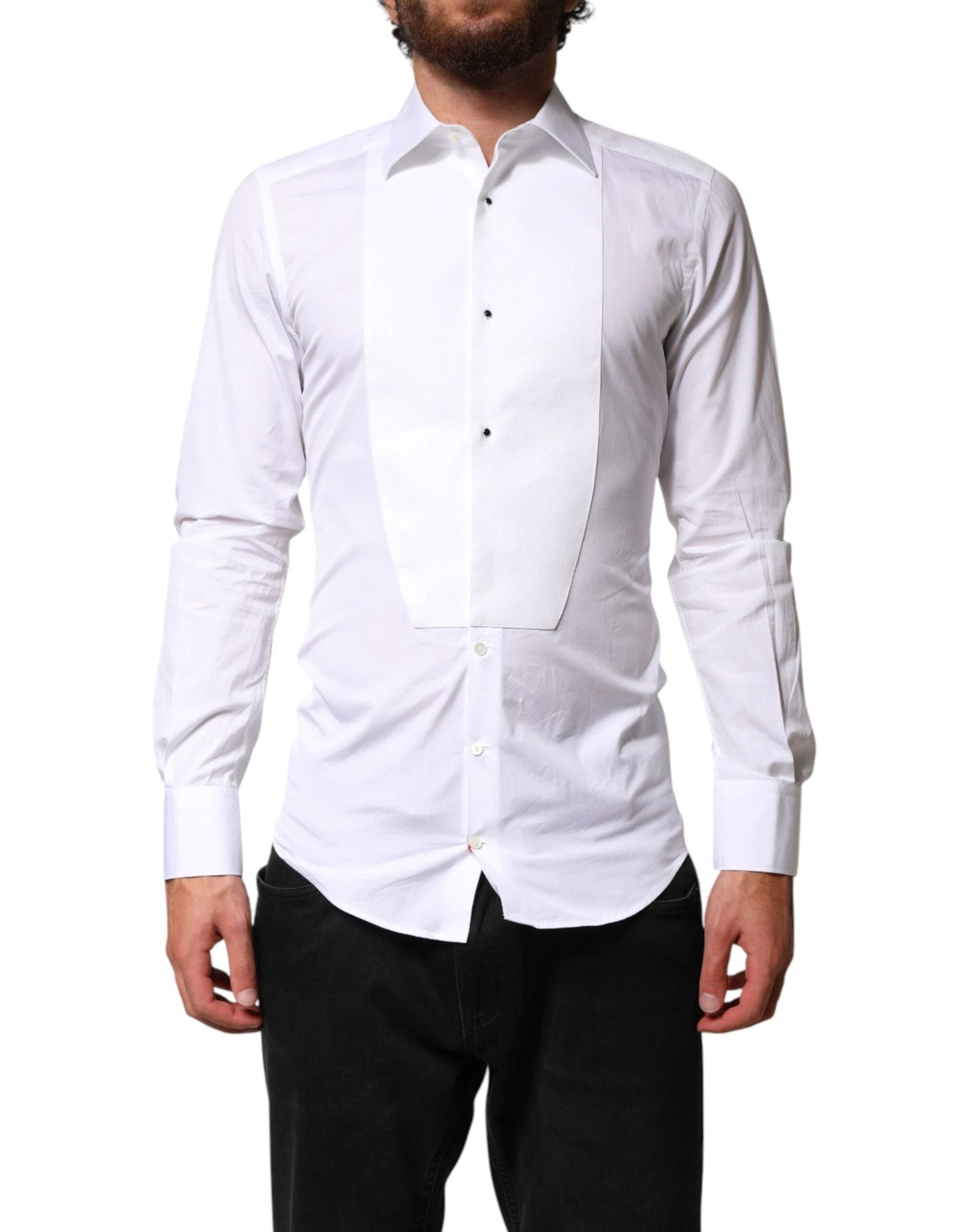 Dolce & Gabbana White Cotton GOLD Collared Dress Bib Formal Shirt by Dolce & Gabbana