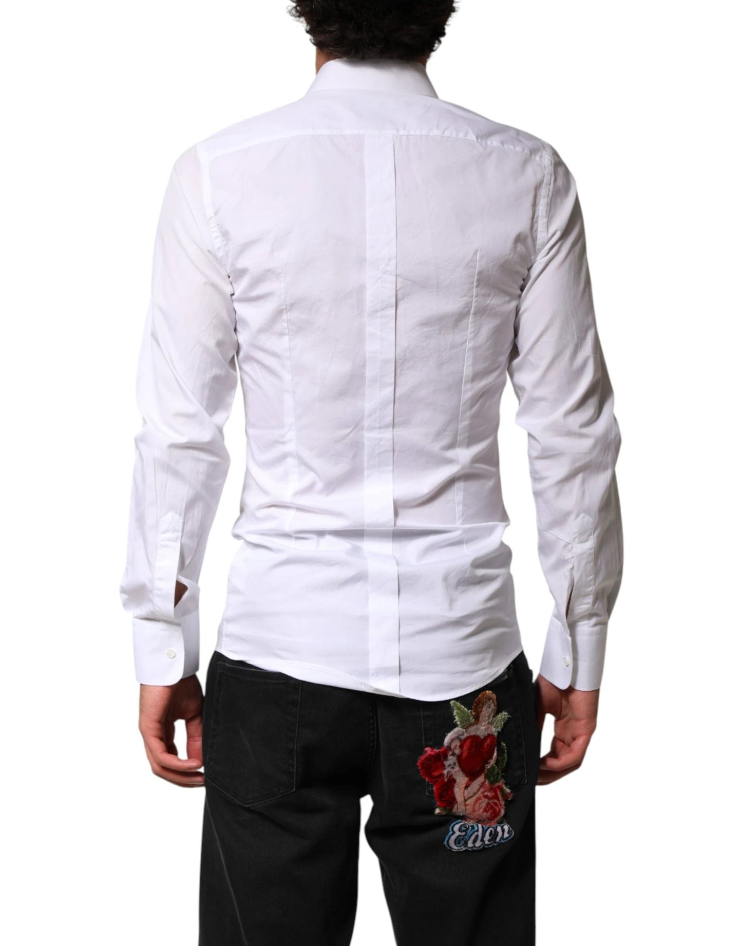 Dolce & Gabbana White Cotton GOLD Collared Dress Bib Formal Shirt by Dolce & Gabbana