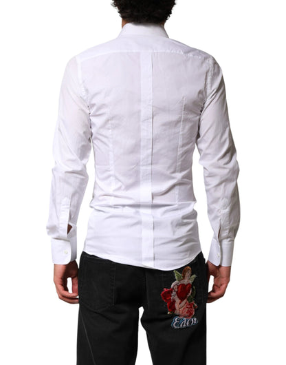 Dolce & Gabbana White Cotton GOLD Collared Dress Bib Formal Shirt by Dolce & Gabbana