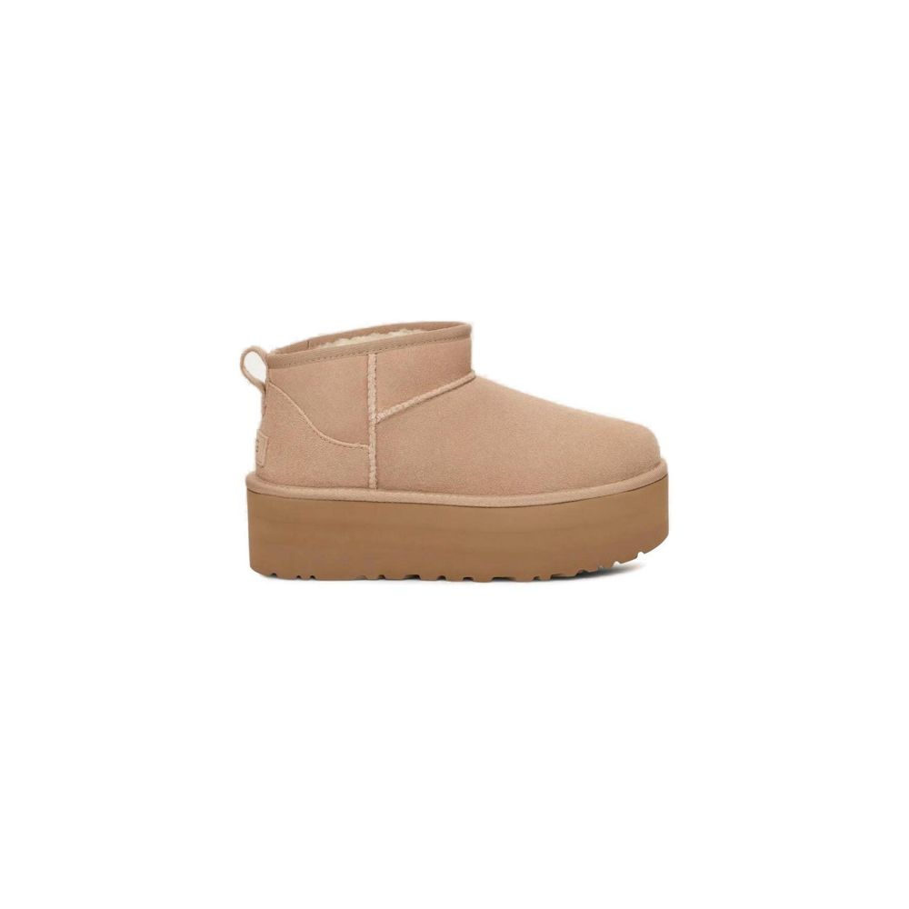 Bottes Ugg Beige en Suède à Cheville Plateforme Ultra Mini