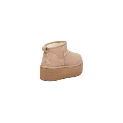 Bottes Ugg Beige en Suède à Cheville Plateforme Ultra Mini