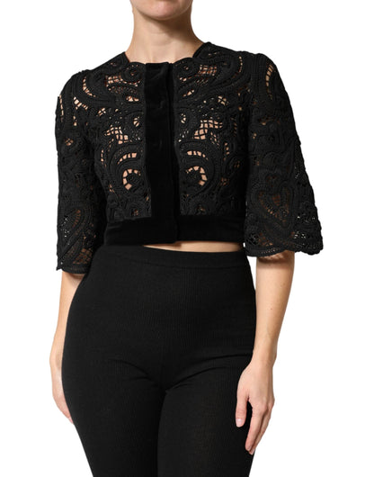Dolce & Gabbana Black Floral Lace Cropped Coat Jacket by Dolce & Gabbana
