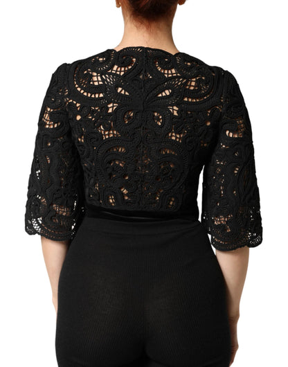 Dolce & Gabbana Black Floral Lace Cropped Coat Jacket by Dolce & Gabbana