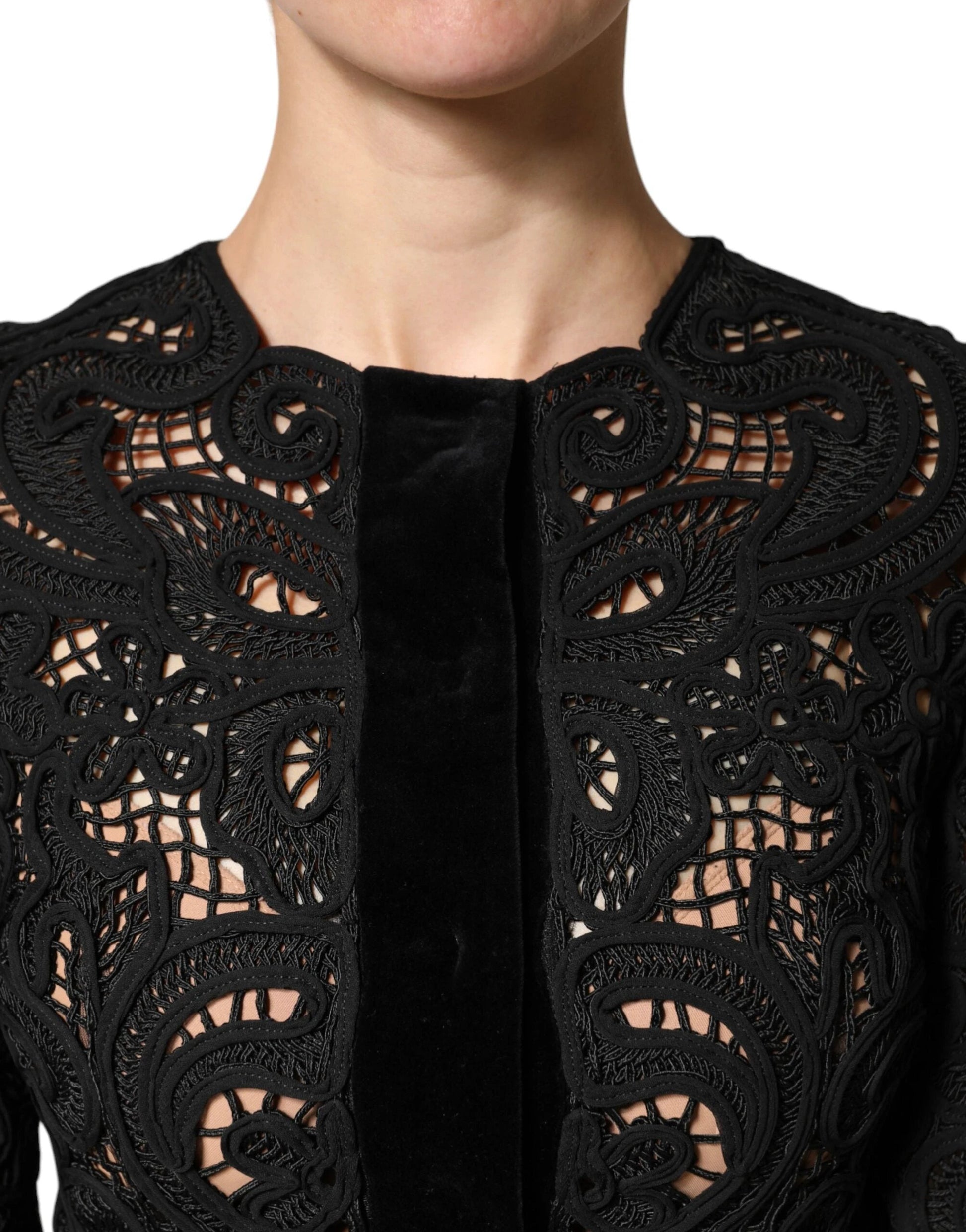 Dolce & Gabbana Black Floral Lace Cropped Coat Jacket by Dolce & Gabbana