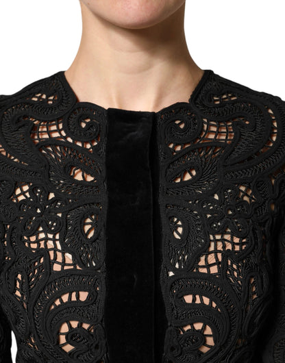 Dolce & Gabbana Black Floral Lace Cropped Coat Jacket by Dolce & Gabbana
